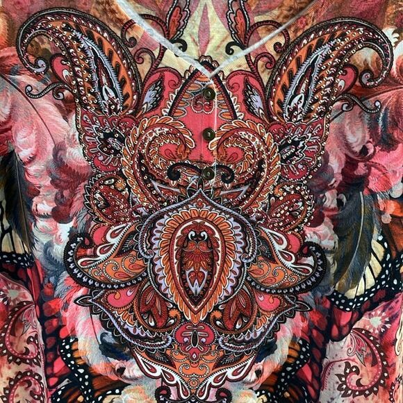 Apt 9 Ladies Short Sleeve Beaded Top, Size Medium , Rust Multicolor Paisley - Picture 3 of 7